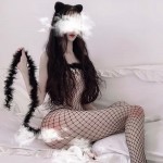 Sexy wild cat girl's cut-out full body one-piece mesh stockings cut-out panties and silk stockings set