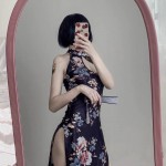 Queen's sexy print retro side cheongsam tempts to play lingerie uniform