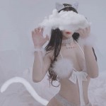 White cat girl flirts with heartstrings sexy Plush three-point underwear suit sexy clothes suspender