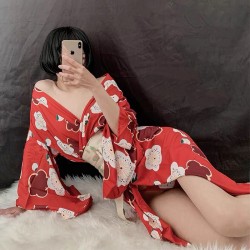 Japanese printed long kimono Pajama girl's private room underwear sexy nightdress