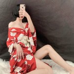 Japanese printed long kimono Pajama girl's private room underwear sexy nightdress