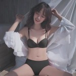 Black underwear, no steel ring, small chest, large flat chest, special assembling and adjusting bra, sexy underwear, a set